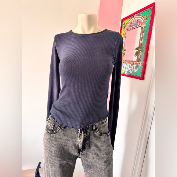Blue Ribbed Long Sleeve Top - Picture 1 of 6